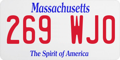 MA license plate 269WJ0