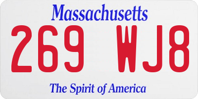 MA license plate 269WJ8