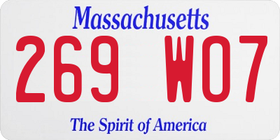 MA license plate 269WO7