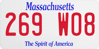 MA license plate 269WO8
