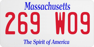 MA license plate 269WO9