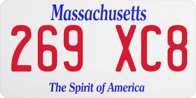 MA license plate 269XC8