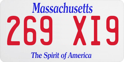 MA license plate 269XI9