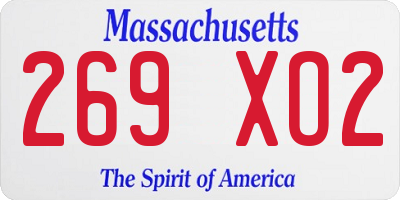 MA license plate 269XO2