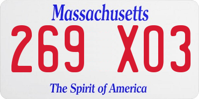 MA license plate 269XO3