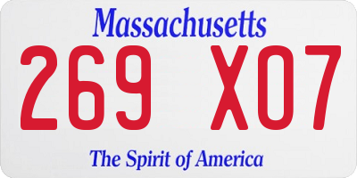 MA license plate 269XO7