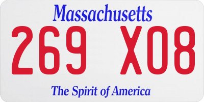 MA license plate 269XO8
