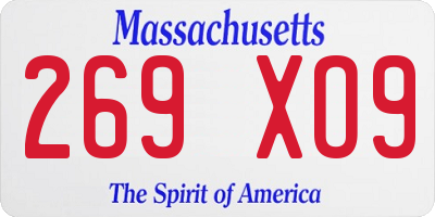 MA license plate 269XO9