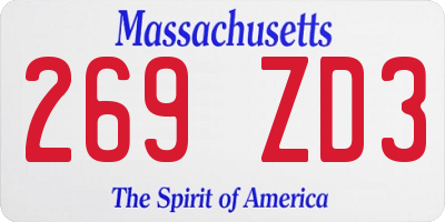 MA license plate 269ZD3