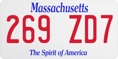 MA license plate 269ZD7