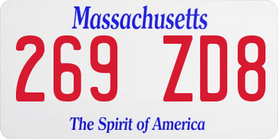 MA license plate 269ZD8