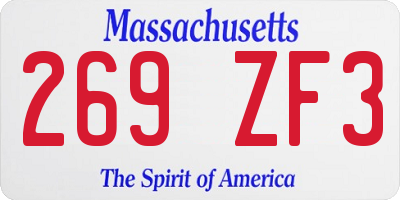 MA license plate 269ZF3