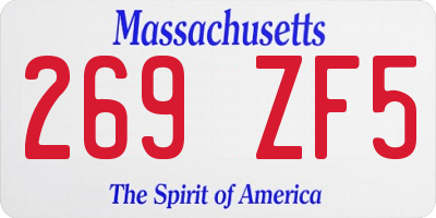 MA license plate 269ZF5