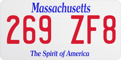MA license plate 269ZF8