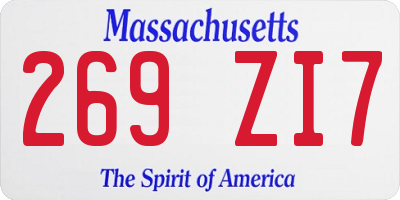 MA license plate 269ZI7