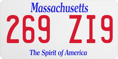 MA license plate 269ZI9