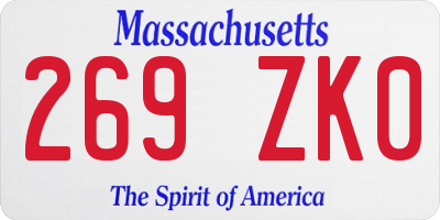 MA license plate 269ZK0