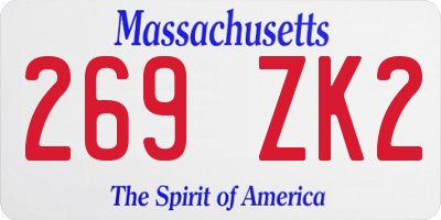 MA license plate 269ZK2