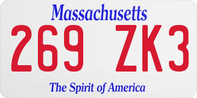 MA license plate 269ZK3
