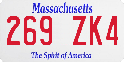 MA license plate 269ZK4