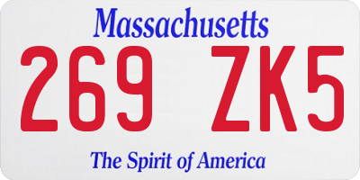 MA license plate 269ZK5