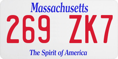 MA license plate 269ZK7