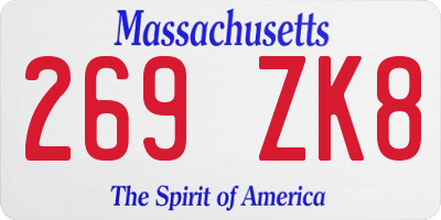 MA license plate 269ZK8