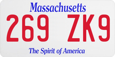 MA license plate 269ZK9