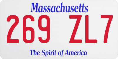 MA license plate 269ZL7