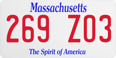 MA license plate 269ZO3