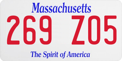MA license plate 269ZO5
