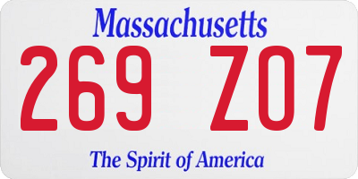 MA license plate 269ZO7