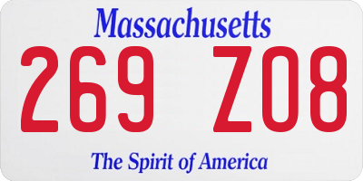 MA license plate 269ZO8