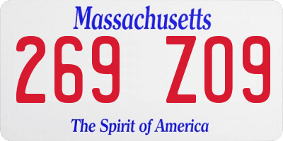 MA license plate 269ZO9
