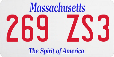 MA license plate 269ZS3