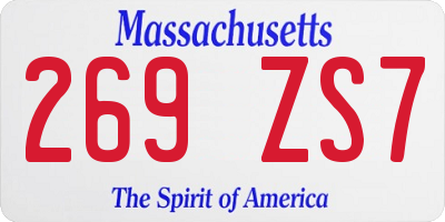 MA license plate 269ZS7