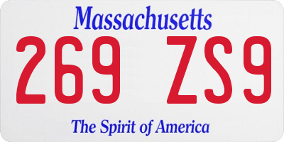 MA license plate 269ZS9
