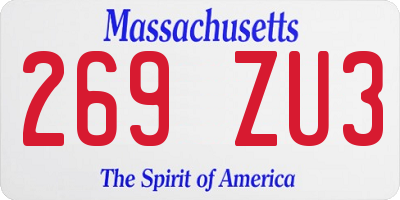 MA license plate 269ZU3