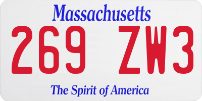 MA license plate 269ZW3