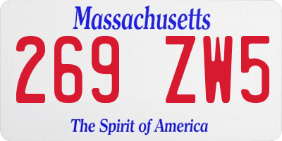MA license plate 269ZW5