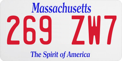 MA license plate 269ZW7