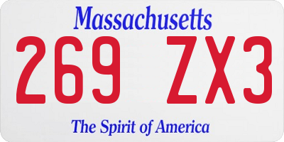 MA license plate 269ZX3