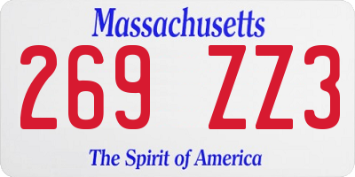 MA license plate 269ZZ3