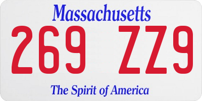 MA license plate 269ZZ9