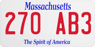 MA license plate 270AB3