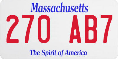 MA license plate 270AB7