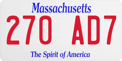 MA license plate 270AD7