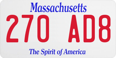 MA license plate 270AD8