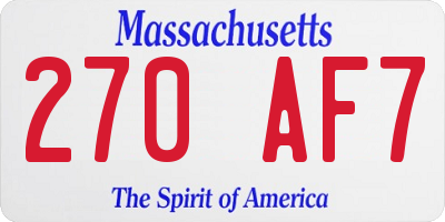 MA license plate 270AF7