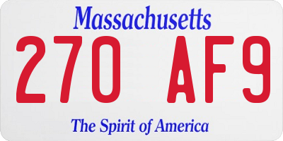 MA license plate 270AF9